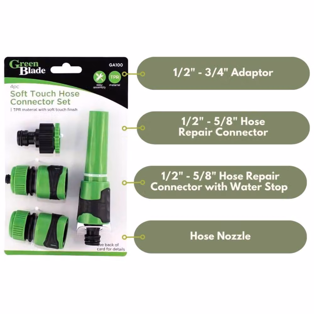 Marco Paul 4-Piece Green Plastic Garden Hose Pipe Quick Coupling Connector Set – 2