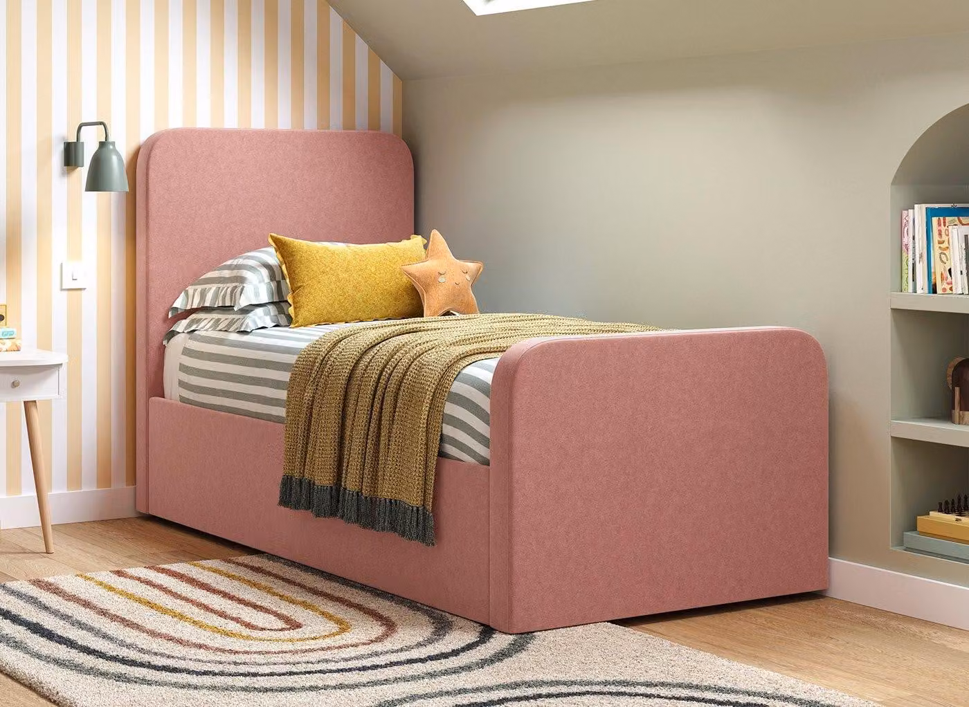 Dreams Margot Kids Upholstered Bed Frame in Pink Fabric