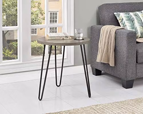 DHP Furniture Owen Mid-Century Round End Table in Grey Oak Look, W: 50 cm, D: 50 cm, H: 55.5 cm – 3