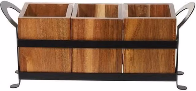 Kelvenix Rustic Wooden and Metal Freestanding Utensils Holder in Brown