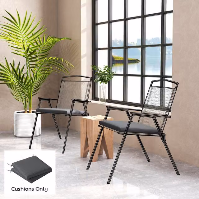 Outsunny 2-Piece Set of Waterproof and UV-Resistant Rectangular Garden Chair Seat Pads in Dark Grey