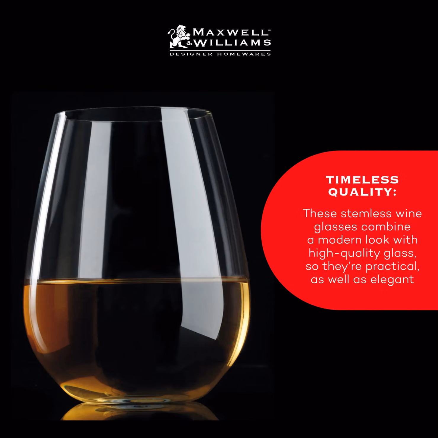 Maxwell & Williams Vino Set of 6 Transparent Wine Glasses, 400ml each, Dishwasher Safe – 6