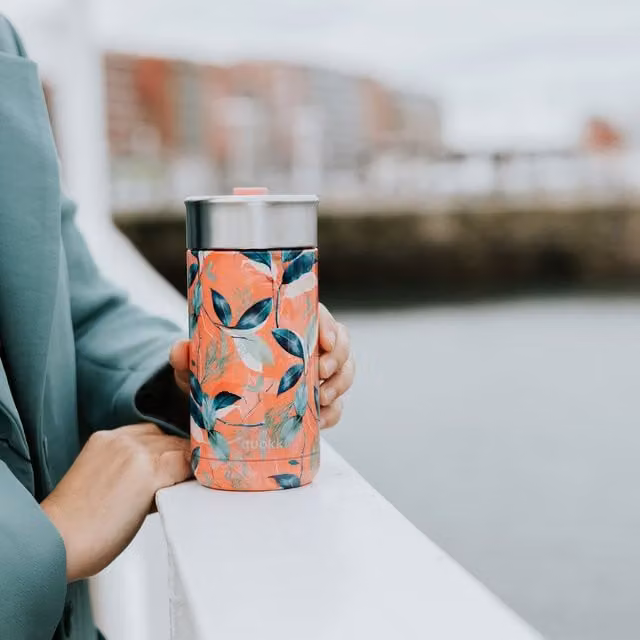 Quokka Stainless Steel Floral Tumbler, Multicolour and Green