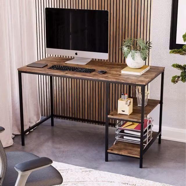 Vida Designs Brooklyn Industrial Computer Desk in Brown Wood and Metal
