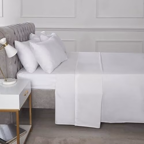 Rapport Home 200 Thread Count Cotton Percale Single Flat Sheet in White, W/D/H: 90 x 200 cm