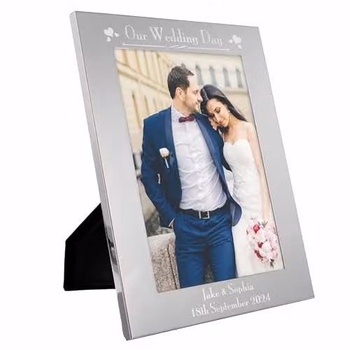 PMC Personalised Memento Co. Silver Rectangular Metal Photo Frame for Weddings and Anniversaries, W/H: 12.7 x 21.5 cm – 2