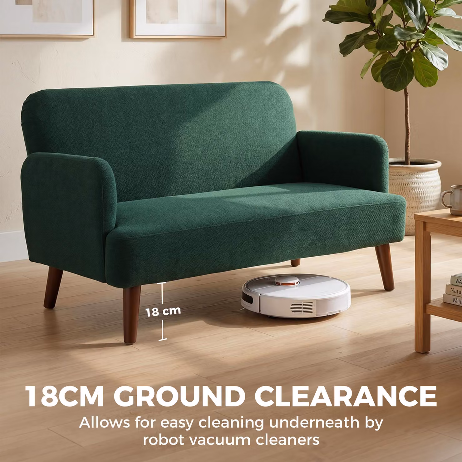 HOMCOM 2 Seater Velvet Feel Fabric Sofa in Dark Green with 21cm Thick Padding and Rubberwood Legs – 5