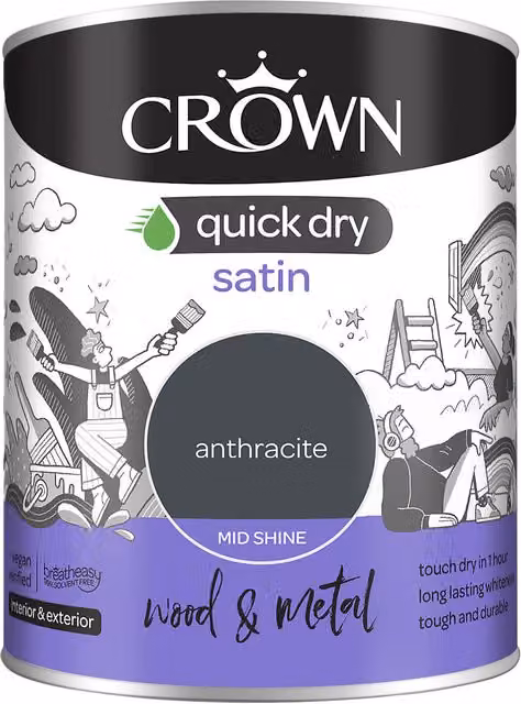 Crown Quick Dry Water Based Satin Wood and Metal Paint, Anthracite, 0.75 l – 5