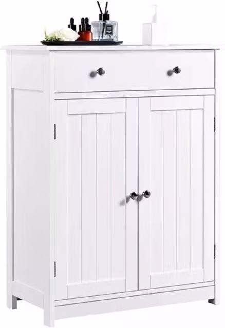 EONLION White Freestanding Bathroom Floor Cabinet with 2 Doors and 1 Drawer