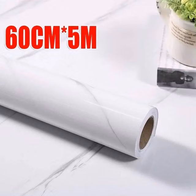 PAWNORA Self Adhesive Marble Effect Vinyl Kitchen Worktop Wrap in White, 5m – 1