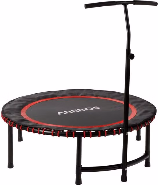 AREBOS Fitness Trampoline Rebounder with Handlebar for Body Training, Red