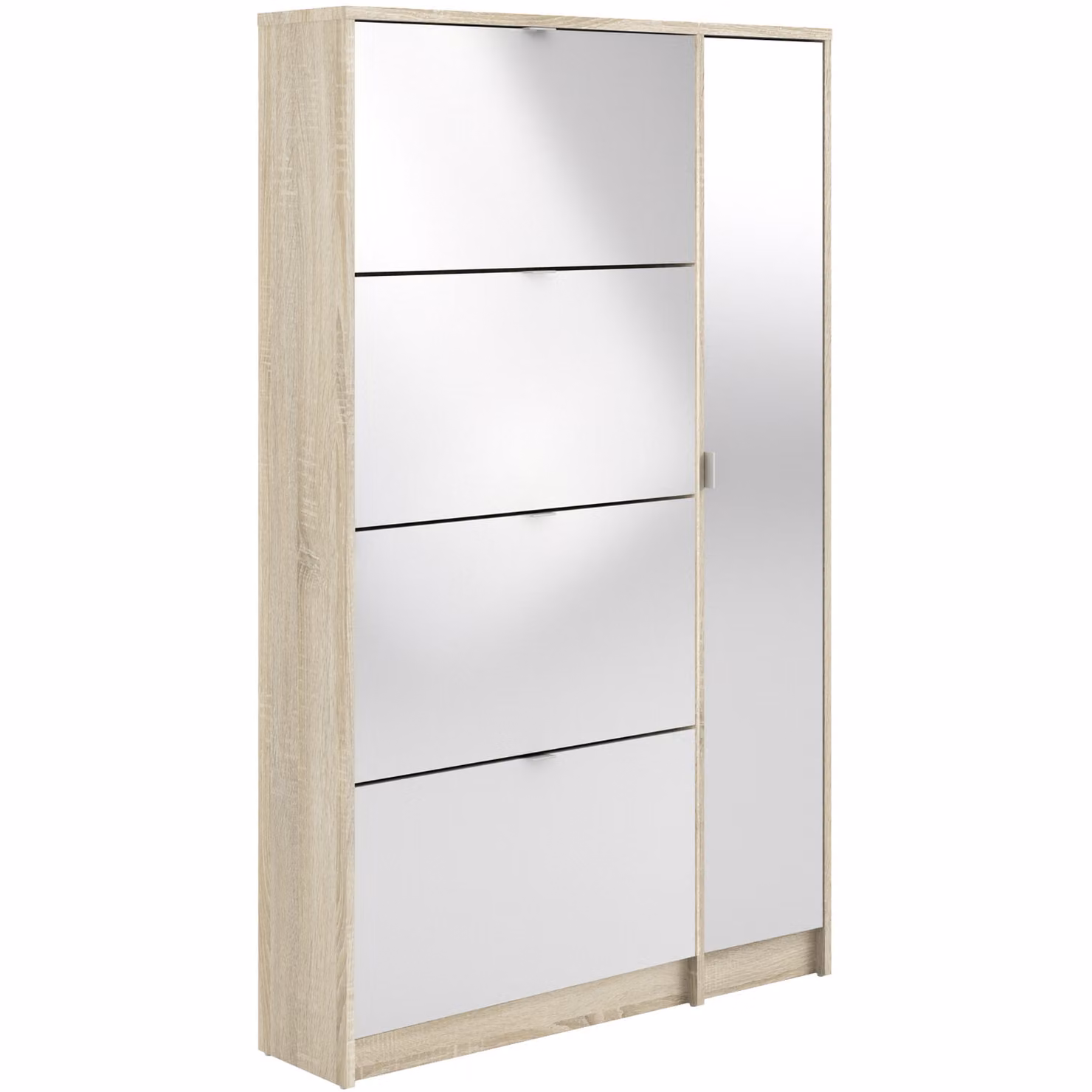 Furniture To Go Oak Shoe Cabinet with 4 Flip Down Doors, 2 Layers and 1 Mirror Door – 2