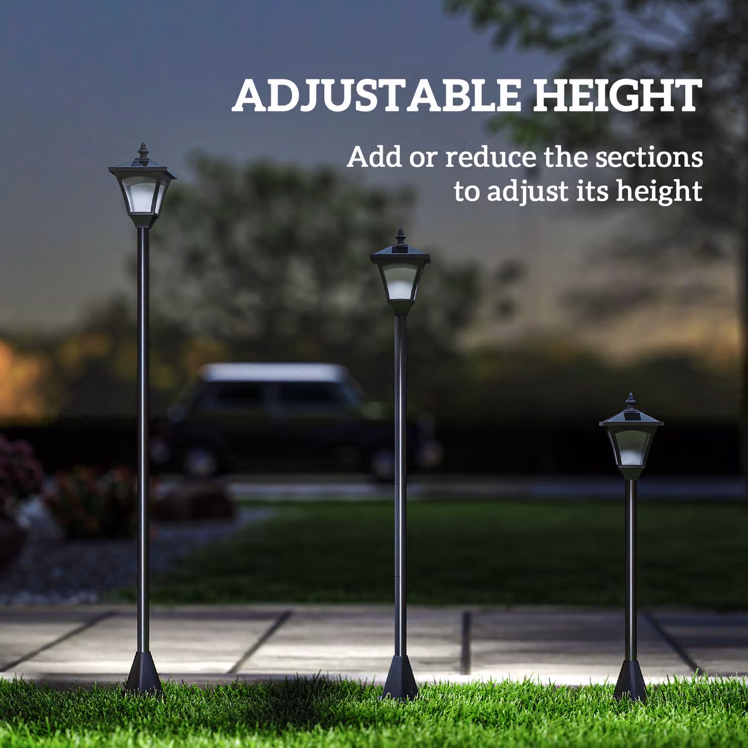 Outsunny Solar Powered LED Post Lamp, Dimmable Black Outdoor Bollard Lantern with Dusk Sensor, Height: 120 cm – 6