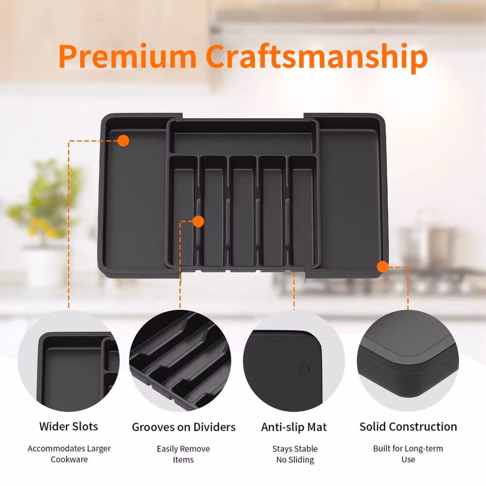 FLAVORA Black Plastic Extendable Cutlery Tray – 2