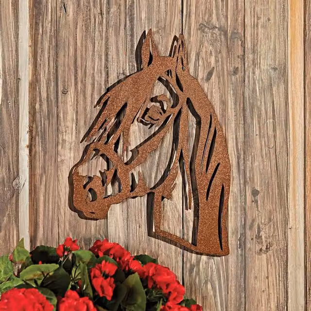 Coopers of Stortford Rustic Metal Horse Head Wall Decoration, Brown, H 38.0 cm x W 31.0 cm x D 31.0 cm – 1