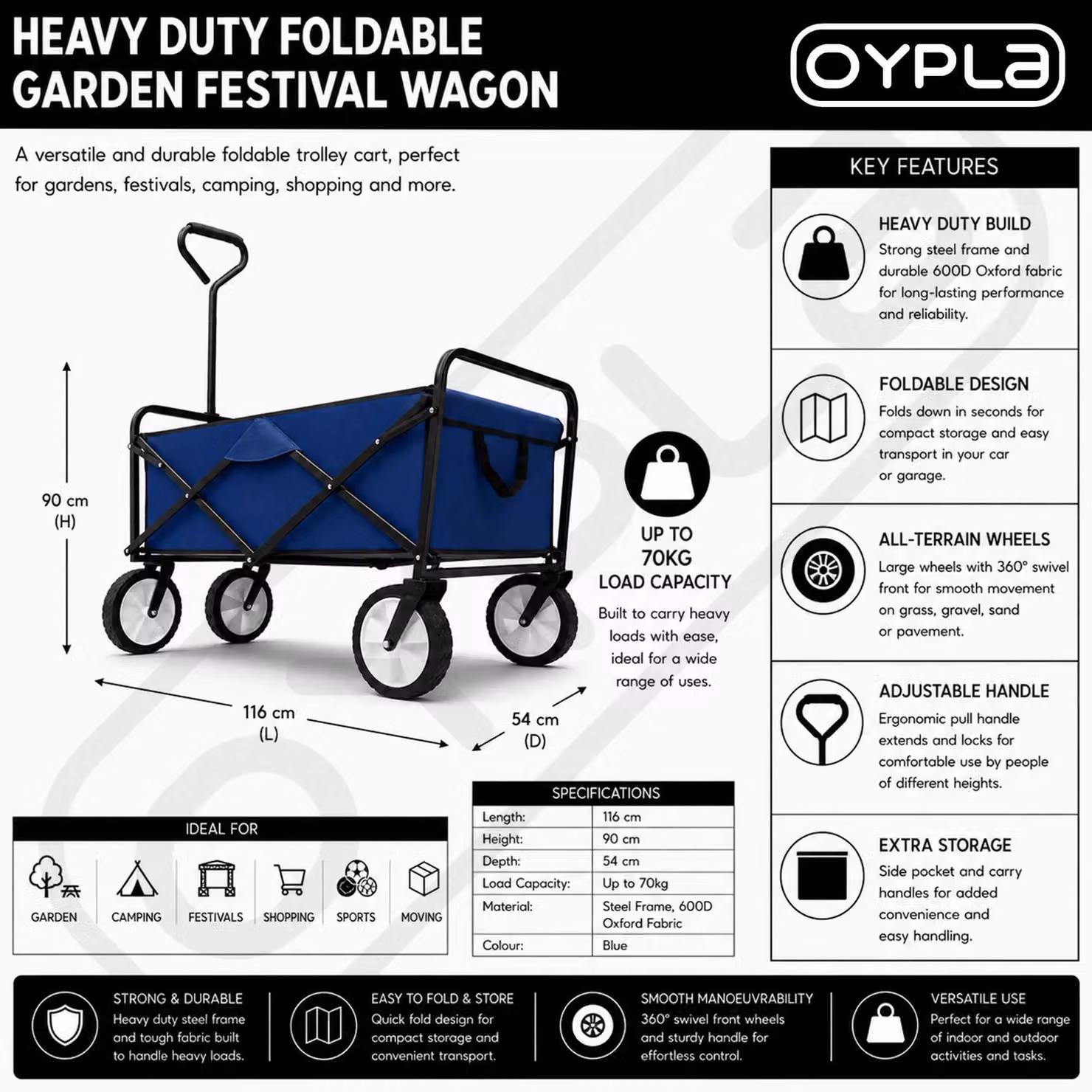 Oypla Heavy Duty Foldable Garden Trolley Cart in Blue and Black – 2