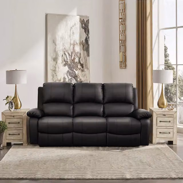 Comfy Living 5 Piece Modern Synthetic Leather Sofa Set in Black