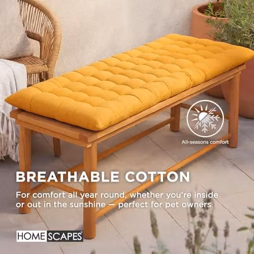 Homescapes Mustard Yellow 2 Seater Garden Bench Cushion, W: 108 cm, D: 42 cm – 3