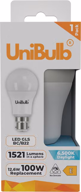 UniBulb LED GLS B22 Globe Light Bulb, 1521lm, 6500K Cool White Daylight