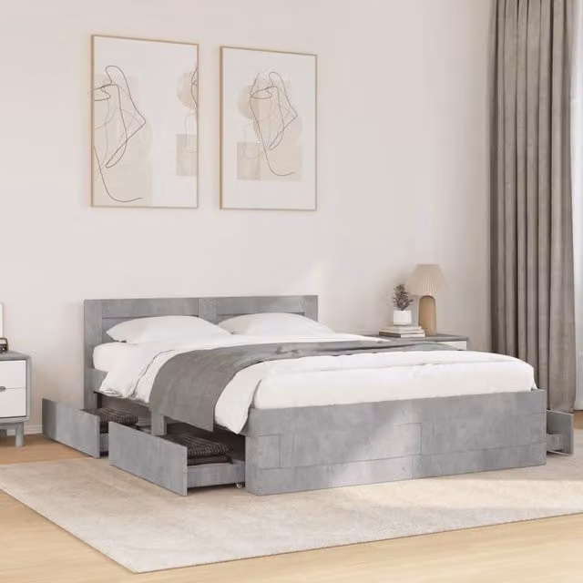 Berkfield Home Bed Frame with Headboard and Drawers in Concrete Grey, W/D/H: 140 x 200 cm – 1