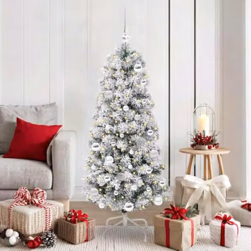 vidaXL Artificial Hinged Christmas Tree in Green, White and Silver, Height: 150 cm – 2