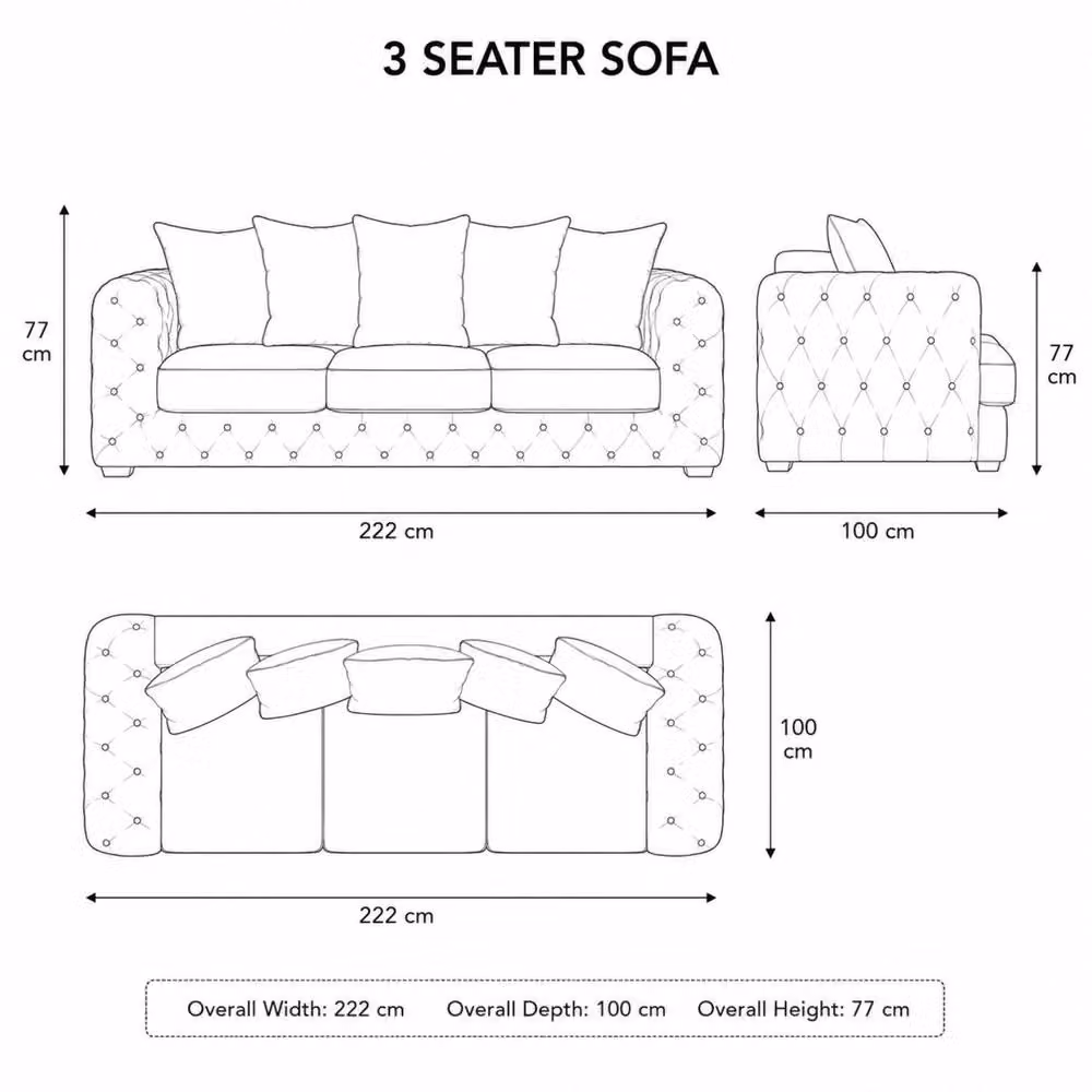 Stratus Interiors Ashley Chesterfield 3 Seater Scatter Back Sofa in Black Plush Velvet – 3