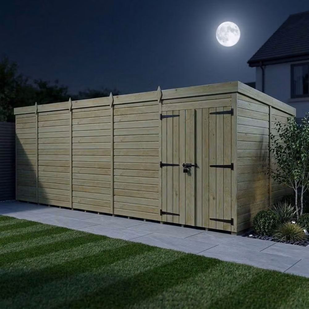 Buttercup Farm Brown Timber Pent Garden Shed with Double Doors and No Windows, W: 579 cm, D: 305 cm, H: 210 cm – 3