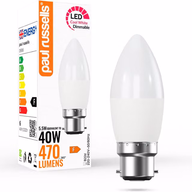 Paul Russells 5.5W Dimmable LED Can Light, B22, 470lm, 4000K Cool White