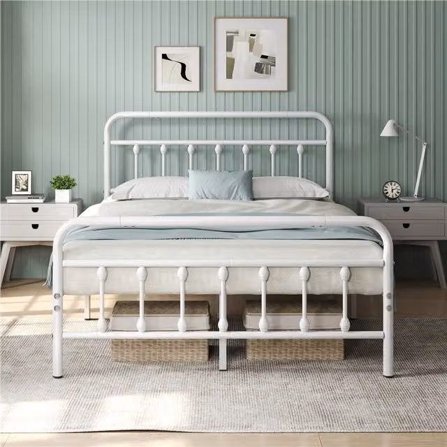 Yaheetech Vintage Metal Bed Frame, White, W/D/H: 140 x 200 cm