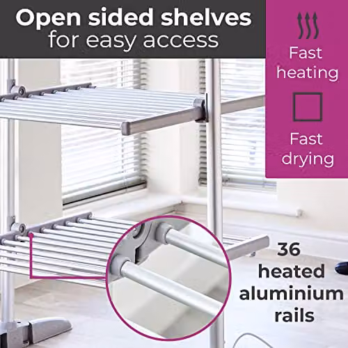 Neo Indoor Electric 3 Tier Heated Airer, Foldable, Silver – 5