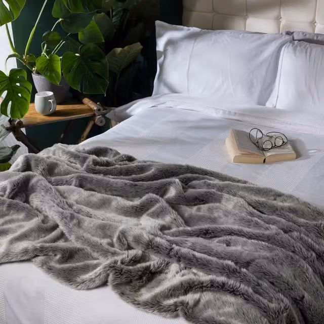 ICON Luxury Grey Faux Fur Animal Print Throw