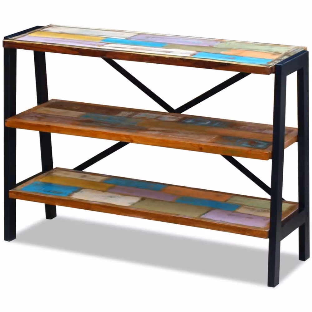 Berkfield Home Industrial Sideboard with 3 Shelves in Multicolour Waxed Reclaimed Wood and Metal, W/D/H: 78 x 35 x 35 cm – 2
