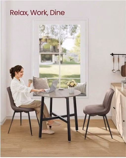 VASAGLE Round Industrial Dining Table in Heather Greige