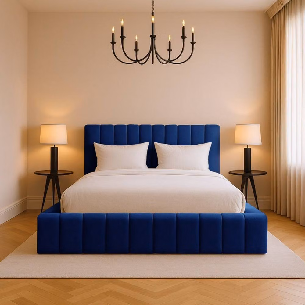 Desire Deco Kingston Modern Blue Velvet Upholstered Bed Frame, Small Double (120 x 200 cm) – 2