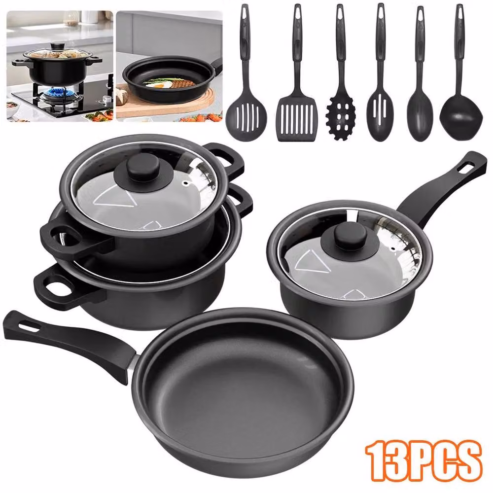 PAWNORA 13 Piece Non Stick Cookware Set in Black – 3