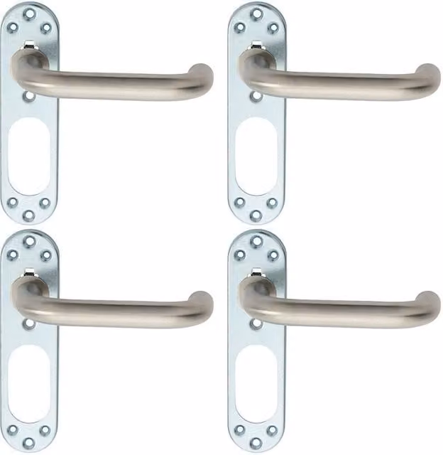 Loops 4 Pair Safety Lever Door Handles with Steel Inner Backplate, Satin Brushed Stainless Steel, Silver, 168mm