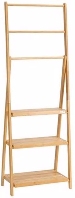 NESTLUNE Foldable Natural Bamboo Towel Rack with 3 Towel Rails and 3 Shelves in Brown