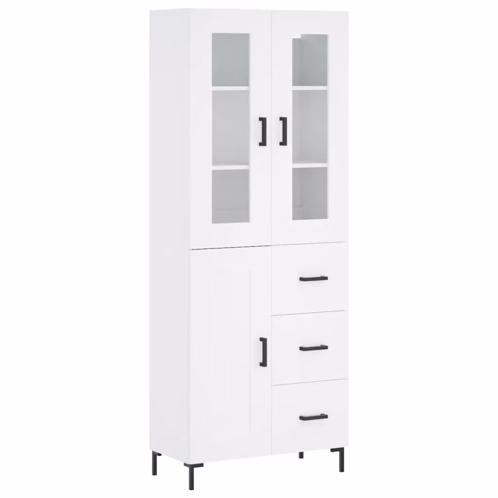 Berkfield Home Modern White Highboard with Glass Doors, W/D/H: 69.5 x 34 x 180 cm – 2
