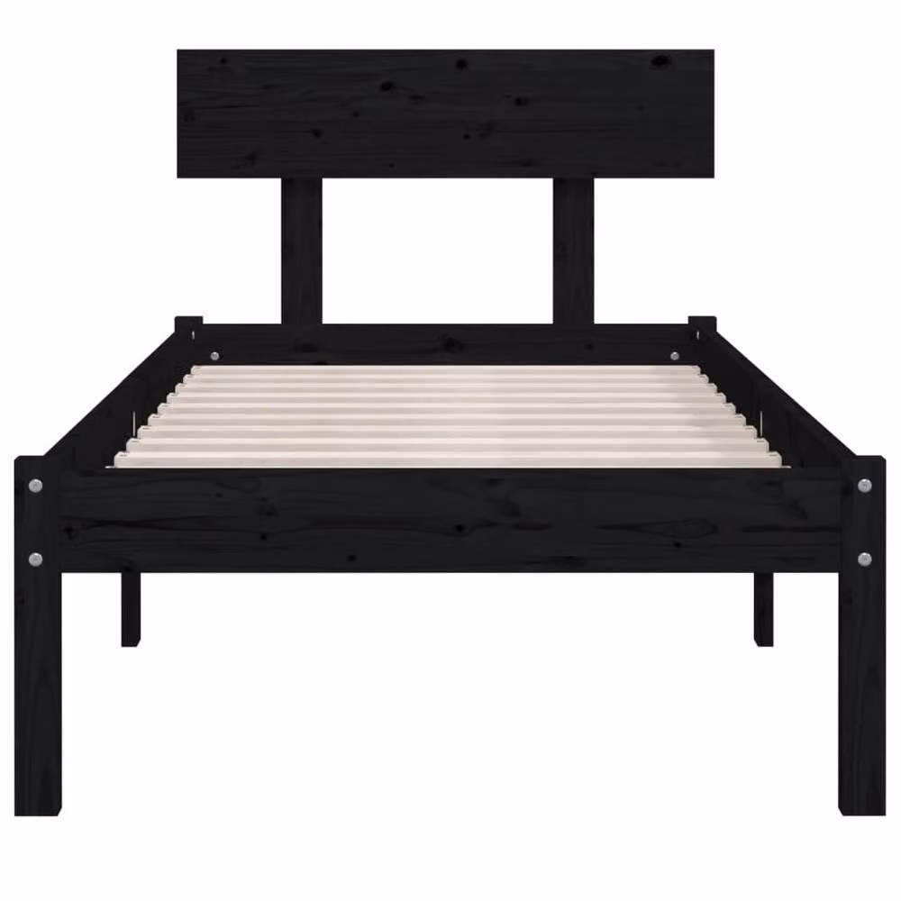 Berkfield Home Small Single Solid Wood Bed Frame in Black, W: 75 cm, L: 190 cm – 4