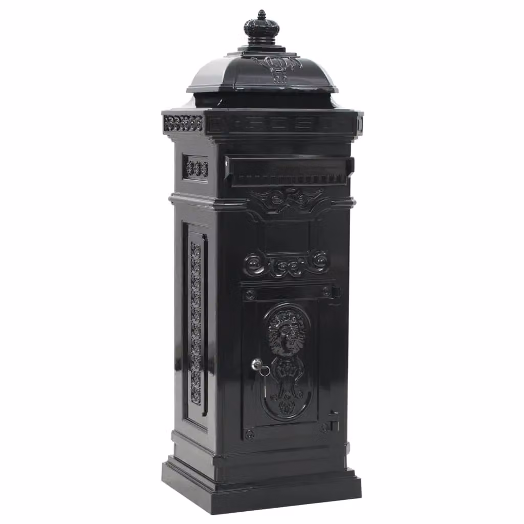 Berkfield Home Pillar Letterbox in Black Aluminium Vintage Style – 2