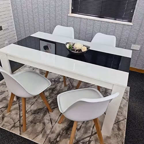Kosy Koala Modern Dining Set with Rectangular Glass Table and 4 White Tulip Chairs in Black and White – 4