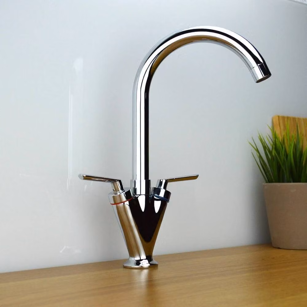 SPETLEK Modern Dual Lever Monobloc Kitchen Tap with Swivel Spout in Chrome Silver – 3