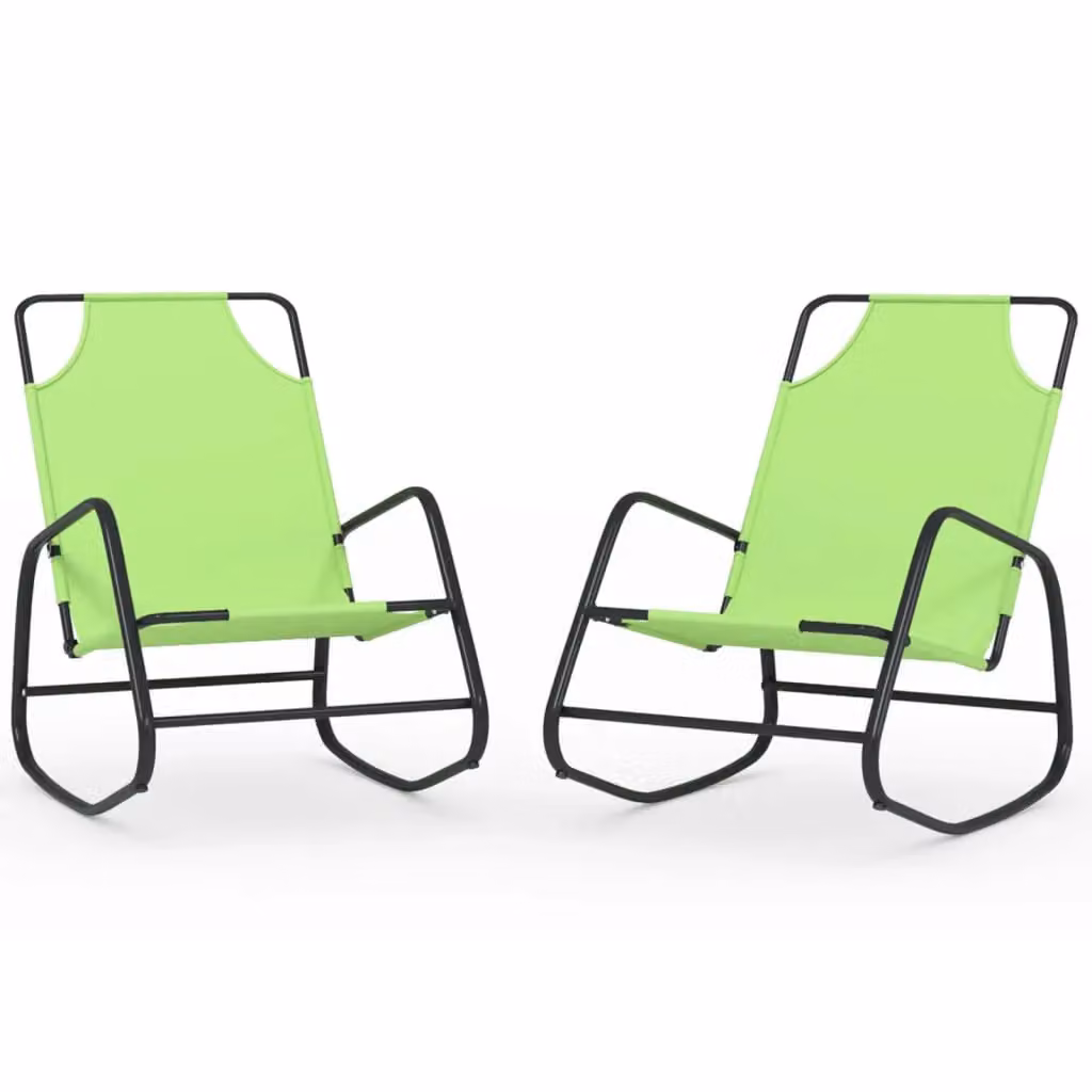 Berkfield Home Set of 2 Green Rocking Sun Loungers with Powder Coated Steel Frame and Textilene Fabric – 2