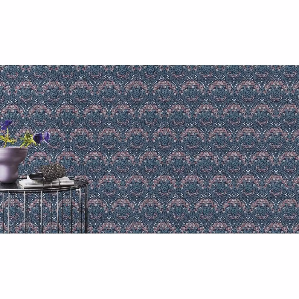 Rasch Sophia Blue Floral Botanical Art Nouveau Vinyl Non-Woven Wallpaper – 2
