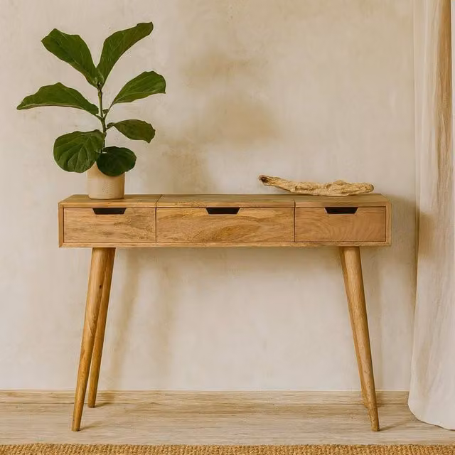 Wyld Haus Saint Paul de Vence Oak and Mango Wood Dressing Table in Brown, W/D/H: 100 x 40 x 78 cm
