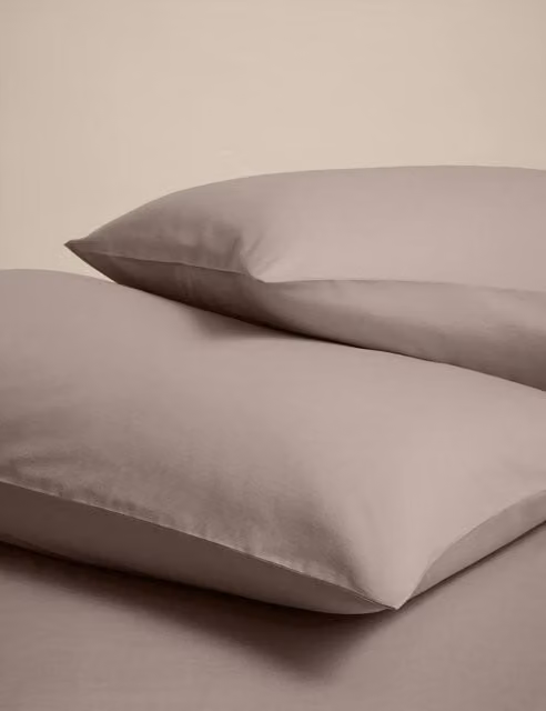 M&S 2 Pack Breathable Cotton Rich Plain Pillowcases in Beige