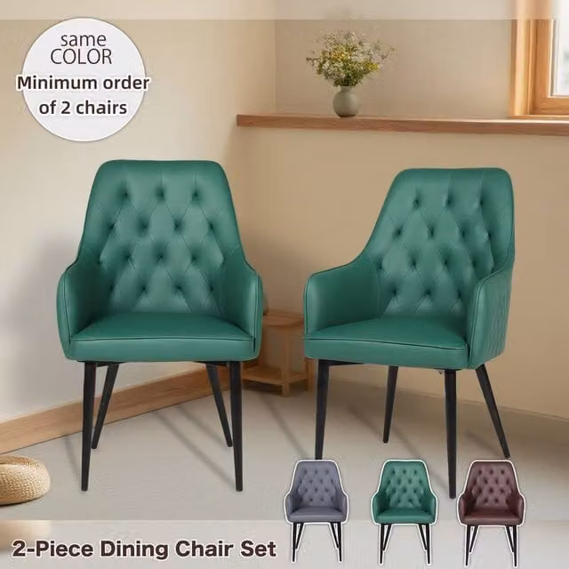 FURNITURE ONE Set of 2 Modern Upholstered Dining Chairs in Green Synthetic Leather – 1