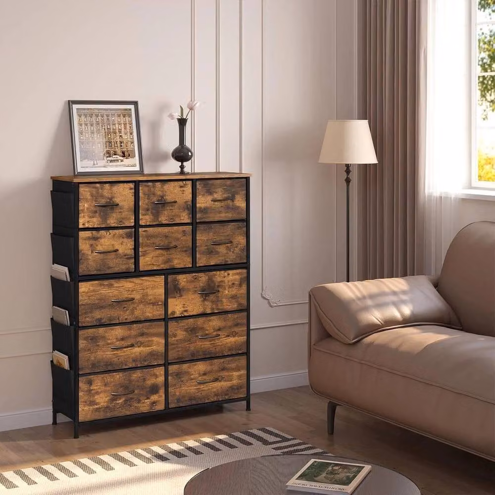 EONLION Retro 12 Drawer Chest of Drawers with Metal Frame in Brown, Width: 100 cm – 3