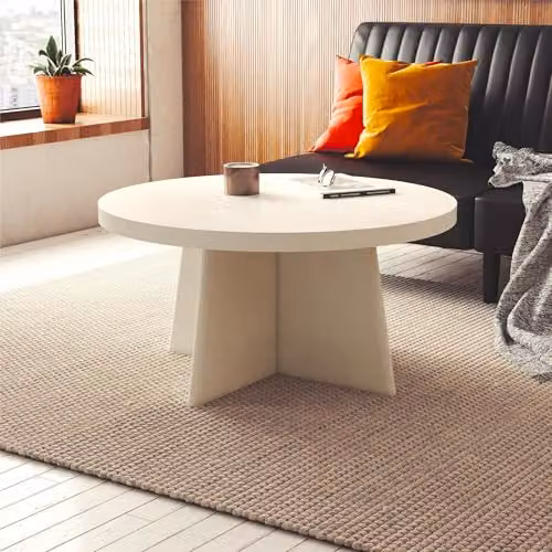 Dorel Home Furnishings Liam Round Coffee Table in White and Beige, W: 90 cm, D: 90 cm, H: 46 cm – 2