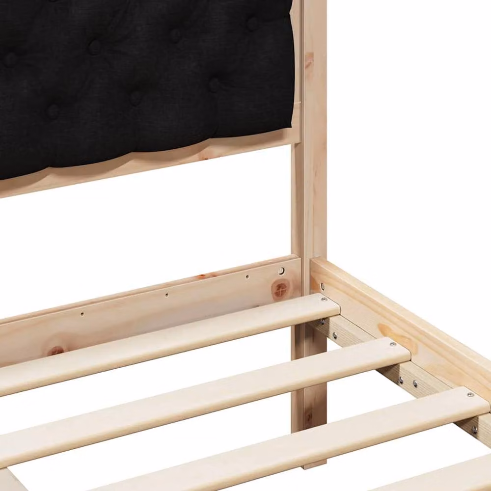 Berkfield Home Solid Pine Wood Bed Frame with Headboard in Black and Natural, W/D/H: 180 x 200 x 85.5 cm – 3